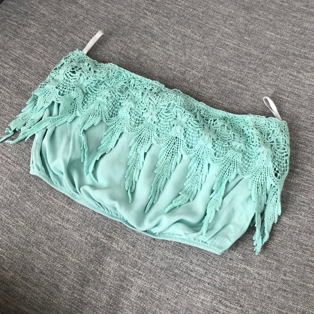 Nasty Gal Mint Green Crop Top Lace Details Size S